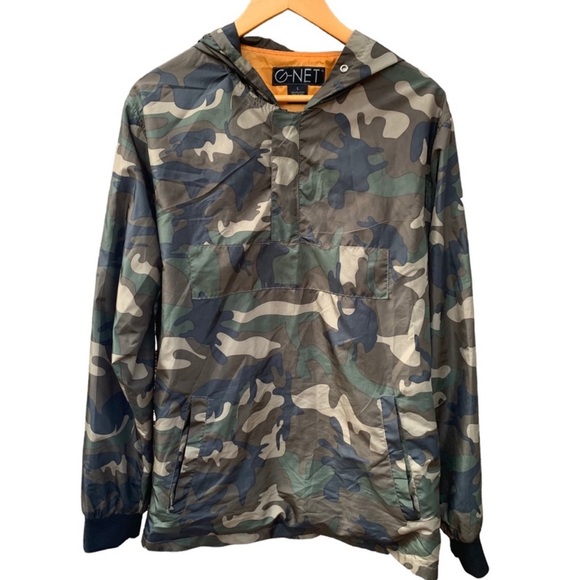 G-NET Camo Hooded Windbreaker Lightweight Gorpcore Jacket Coat Men Size Large - Picture 1 of 9